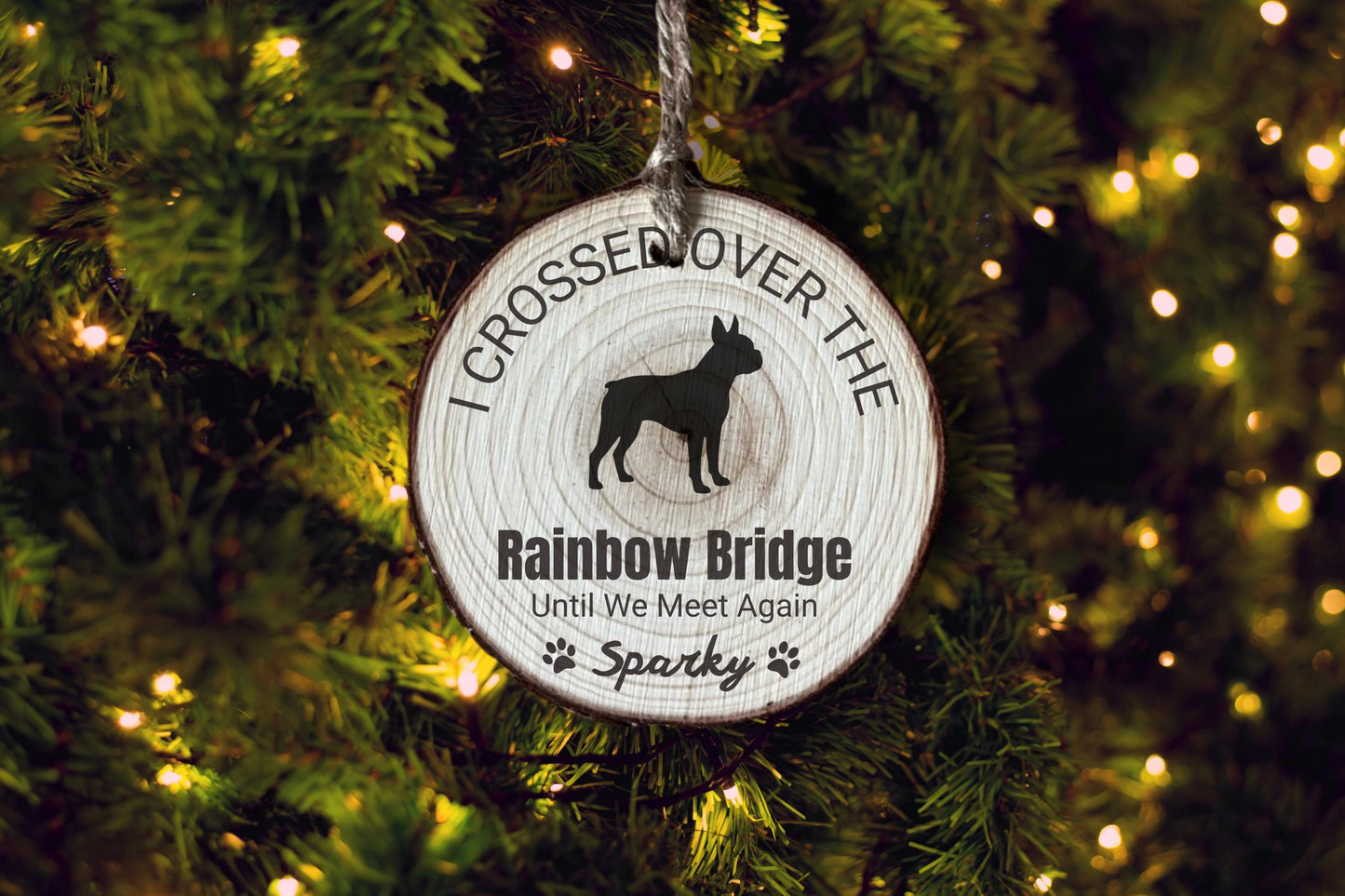 Boston Terrier Rainbow Bridge Ornament, Personalized Dog Memorial, Custom Pet Loss Gift