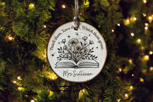 Personalized Wood Slice Teacher Ornament, Back to School Gift, Custom Classroom Christmas Keepsake