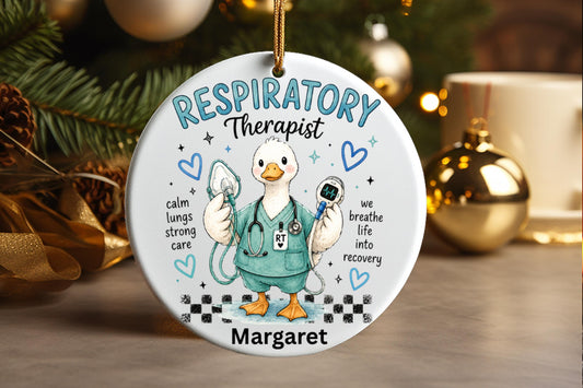 Personalized Respiratory Therapist Goose Ornament 2026, Custom RT Christmas Gift