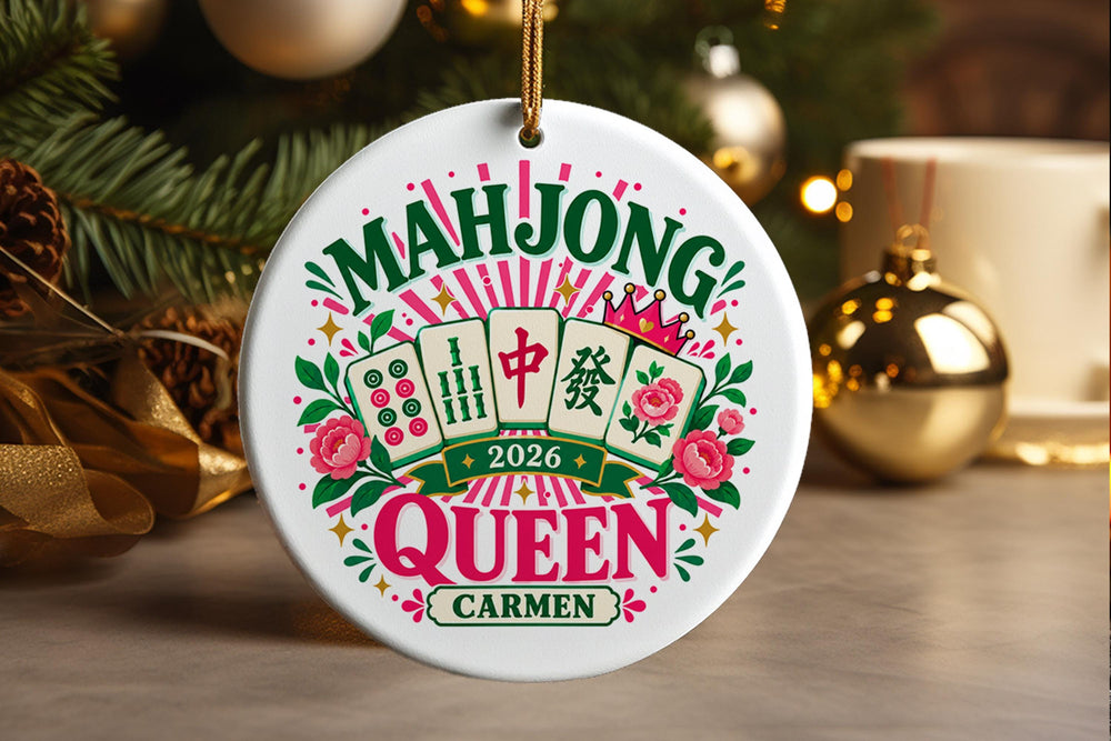 Personalized Mahjong Queen Ornament, 2026 Ceramic Christmas Gift (Custom Name)