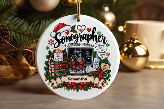 Personalized Sonographer Ornament, OB Ultrasound Tech Christmas Gift, Sonogram Technician Ornament