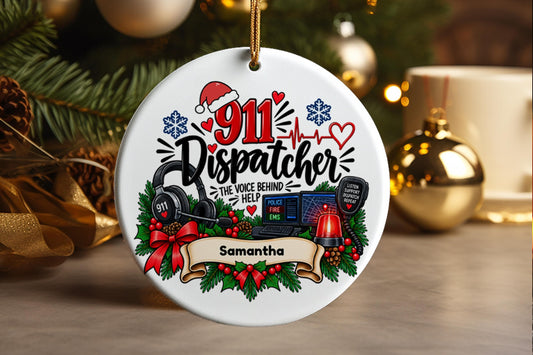 Personalized 911 Dispatcher Ceramic Ornament, Emergency Operator Christmas Gift