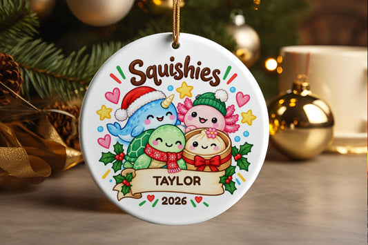 Personalized Squishies Christmas Ornament, Kawaii Animal Keepsake, Custom Name Gift