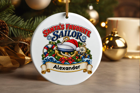 Personalized Sailor Christmas Ornament, Santa’s Favorite Nautical Gift, Custom Name Ceramic Keepsake for Seaman
