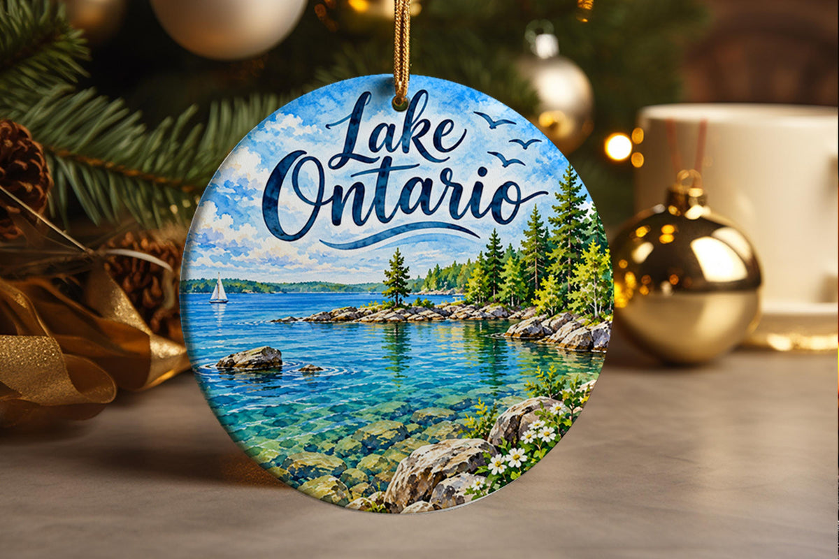 Lake Ontario Ceramic Ornament, Scenic Waterfront Keepsake, New York Canada Gift