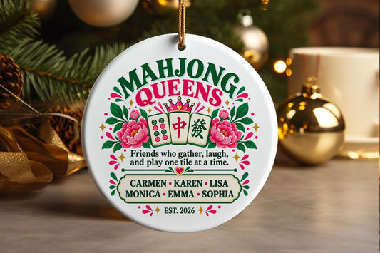 Personalized Mahjong Queens Ornament, Custom Names, Ceramic Keepsake (2026)