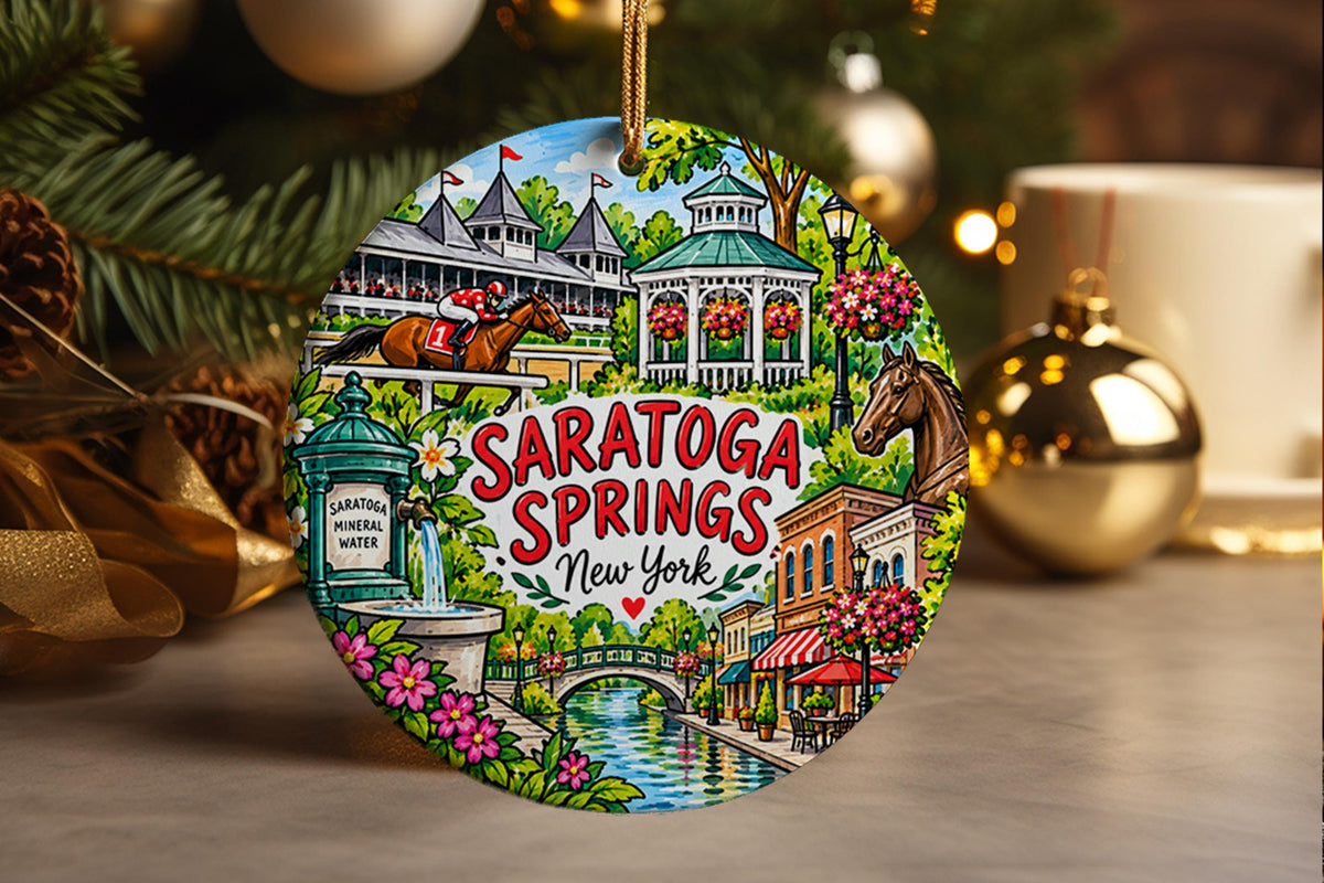 Saratoga Springs Ornament, New York Horse Racing Travel Christmas Keepsake Gift