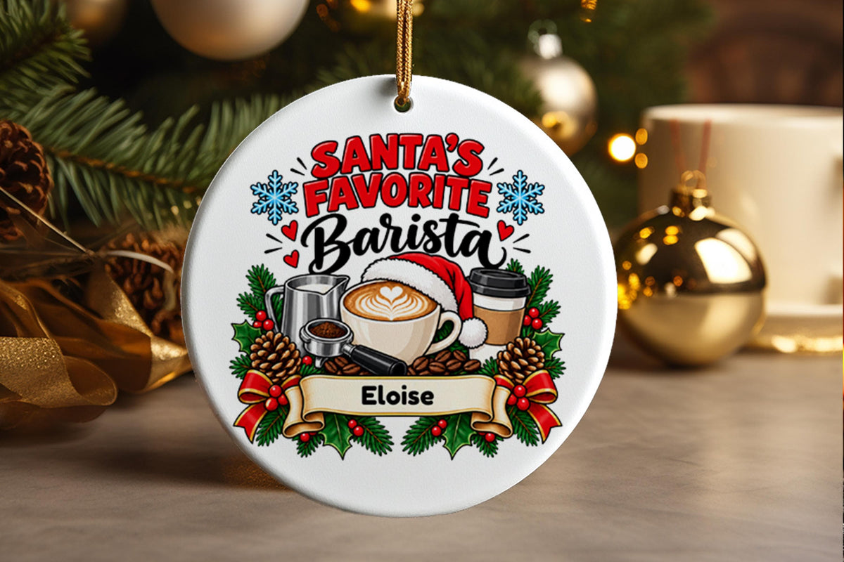 Barista Christmas Ornament, Personalized Coffee Lover Gift for Coffee Shop Employee