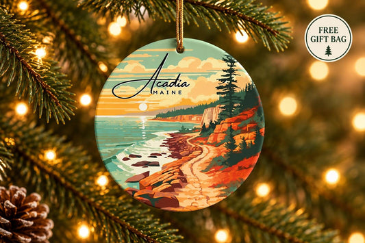 Acadia National Park Ornament, Bar Harbor Maine Travel Gift, Coastal New England Keepsake