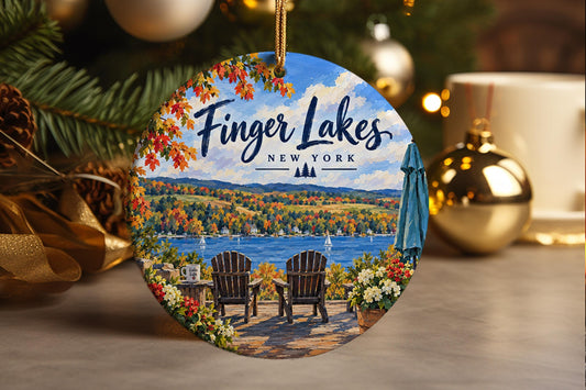 Finger Lakes New York Ceramic Ornament, Scenic Waterfront Keepsake, Winery Gift