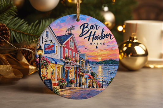 Bar Harbor Maine Ceramic Ornament, Coastal New England Christmas Keepsake