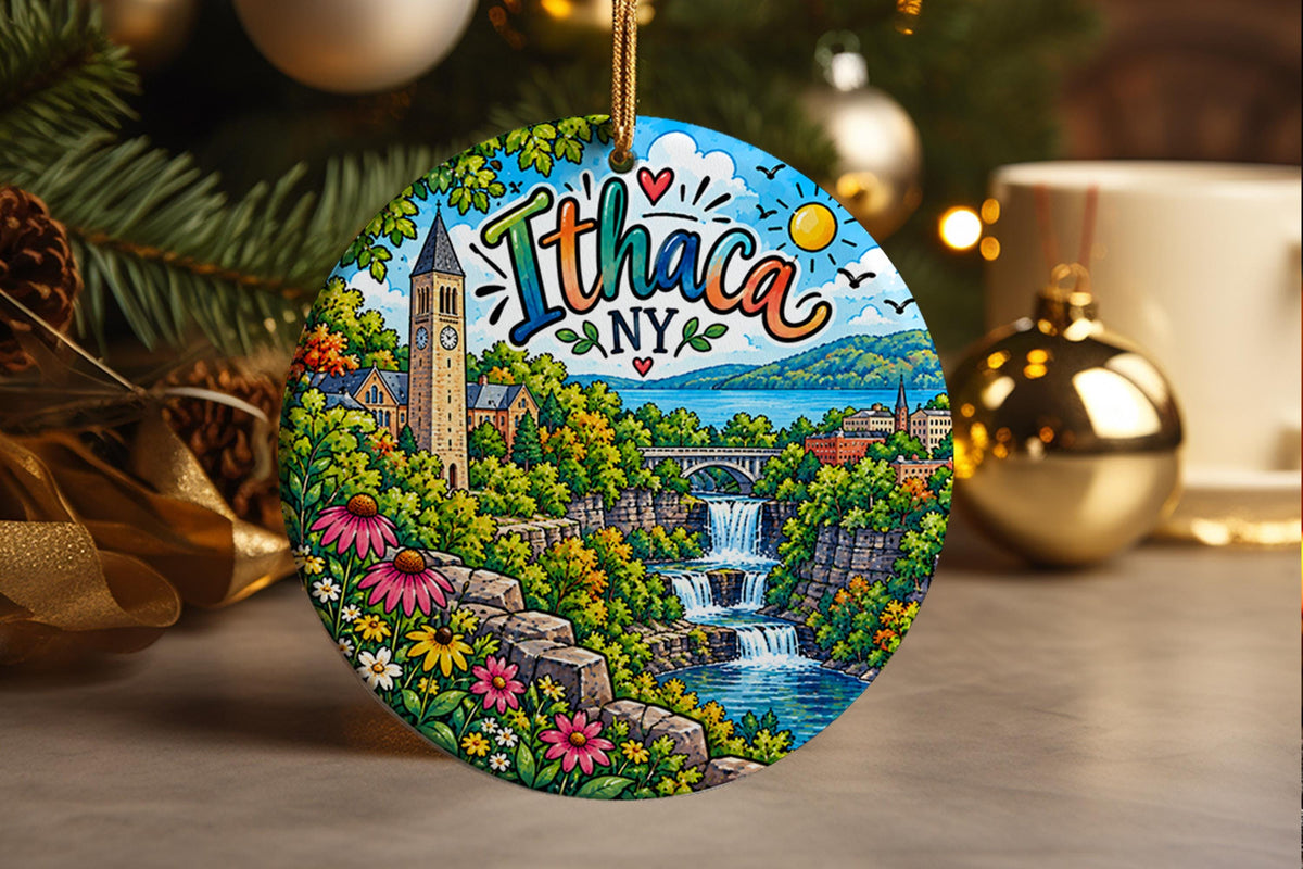 Ithaca NY Christmas Ornament, Finger Lakes New York Souvenir, Travel Gift