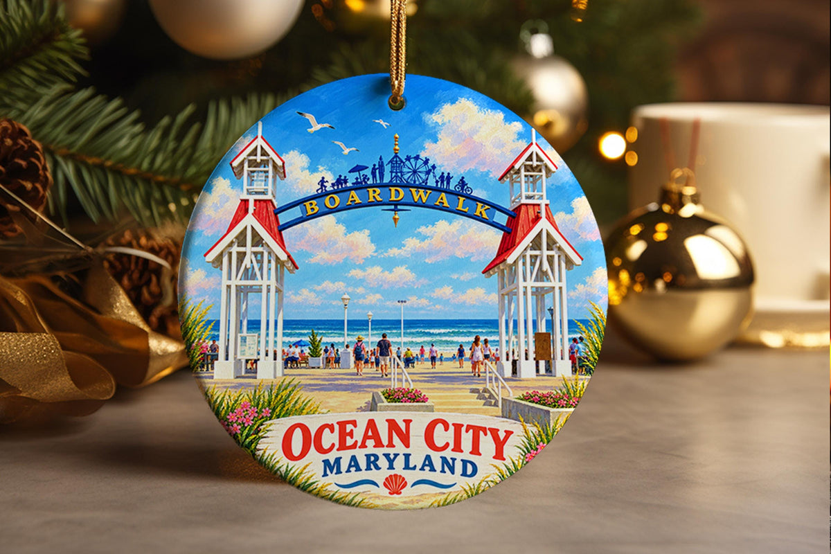 Ocean City Maryland Boardwalk Ornament, Beach Vacation Christmas Keepsake