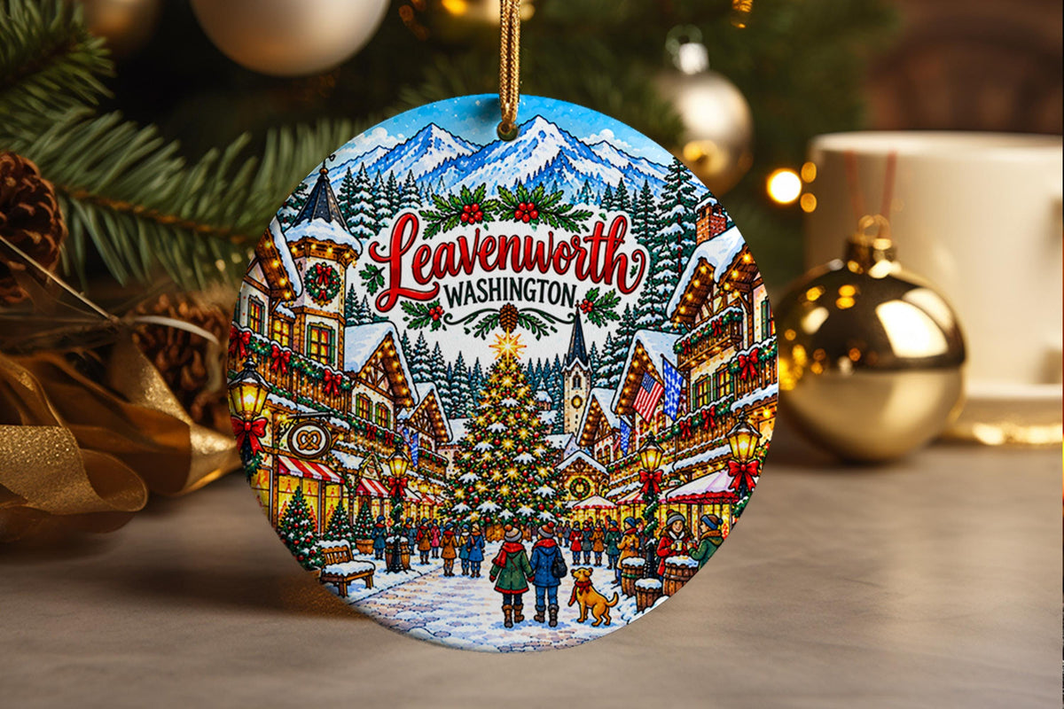 Leavenworth Washington Ornament, Bavarian Village Christmas Decoration, Holiday Travel Souvenir, Winter Keepsake