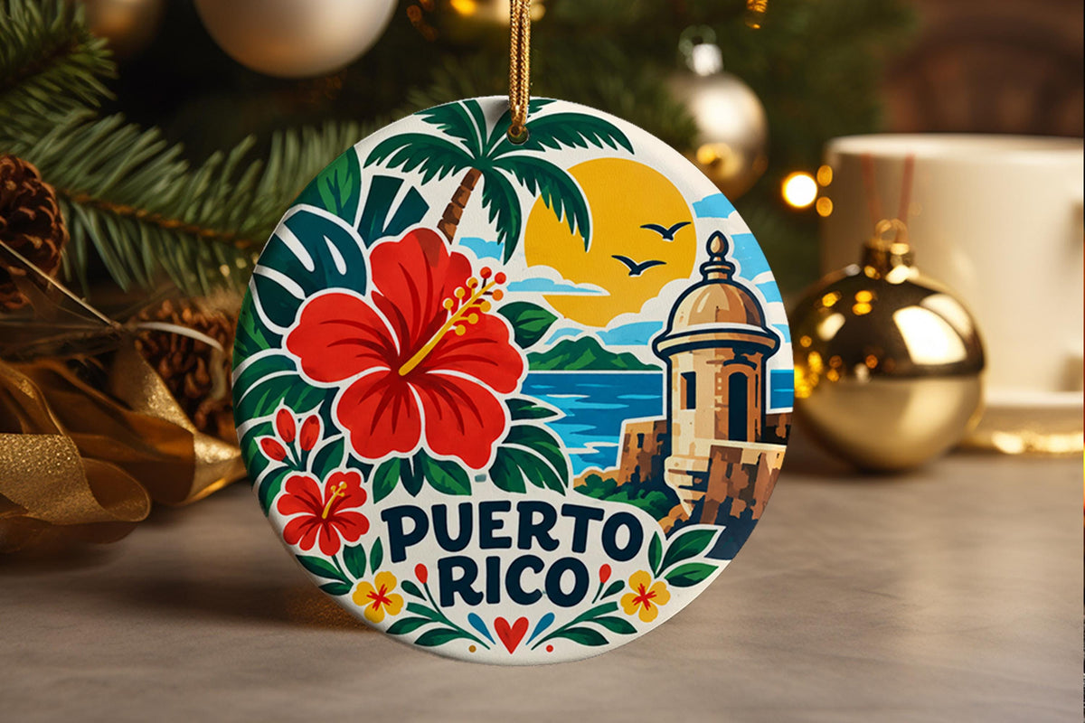 Puerto Rico Christmas Ornament, Tropical Island Travel Keepsake, Caribbean Vacation Gift