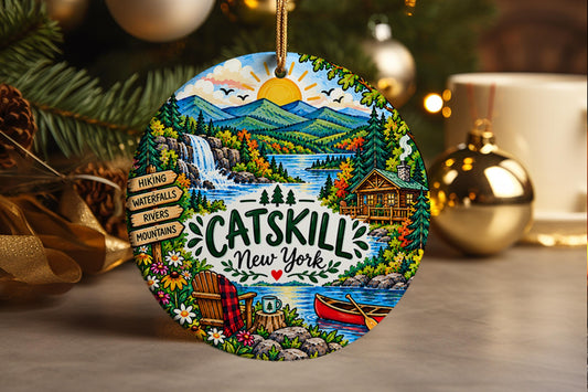 Catskill New York Ornament, Catskills Mountain Cabin Hiking Christmas Travel Keepsake