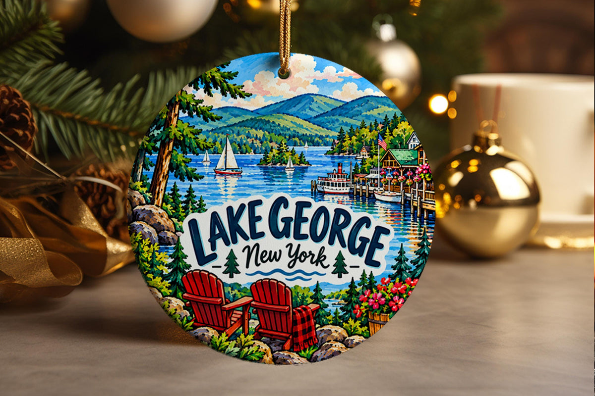 Lake George New York Ornament, Adirondack Lake Vacation Christmas Travel Keepsake Gift