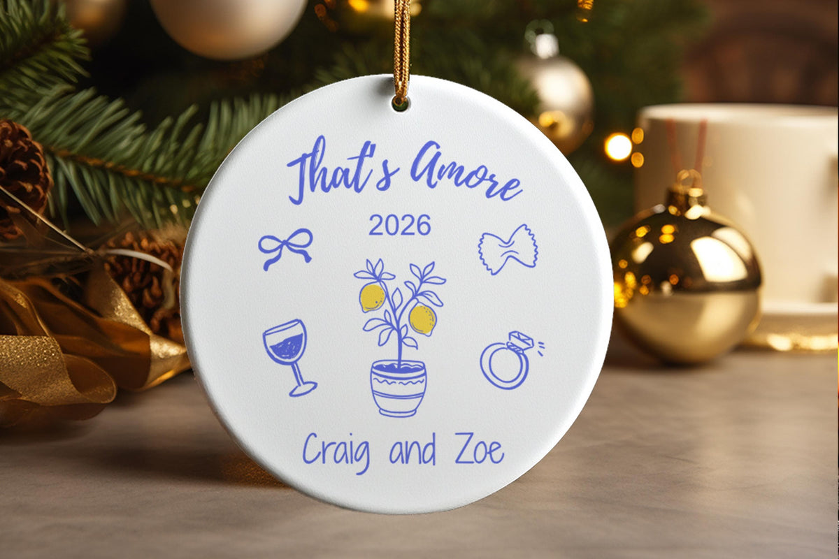 Personalized Italian Engagement Ornament, That’s Amore Couple Keepsake, Italy Wedding Christmas Gift