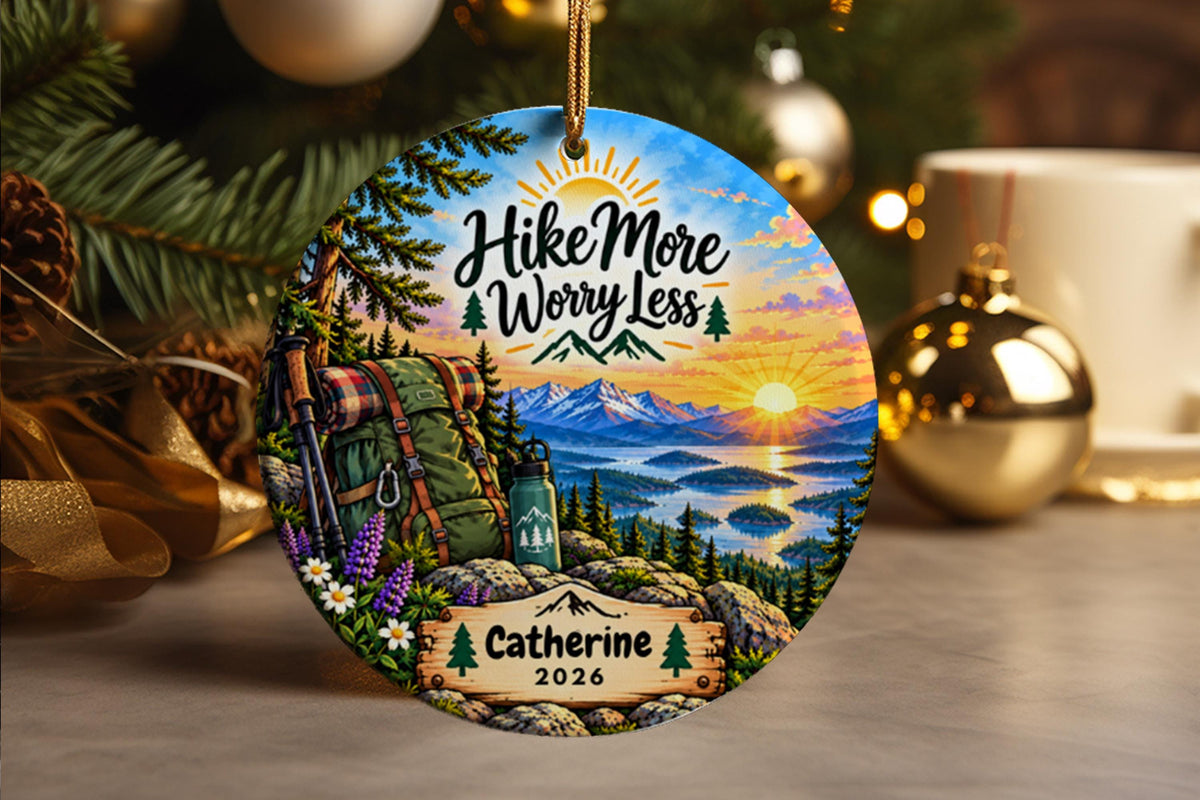 Personalized Hiking Christmas Ornament, Hiker Gift, Mountain Adventure Keepsake, Nature Lover