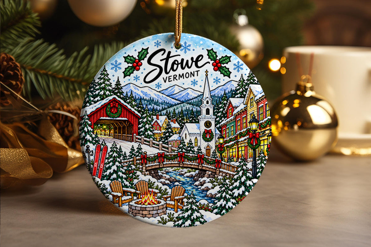 Stowe Vermont Christmas Ornament, Ski Town Souvenir, New England Winter Vacation Keepsake