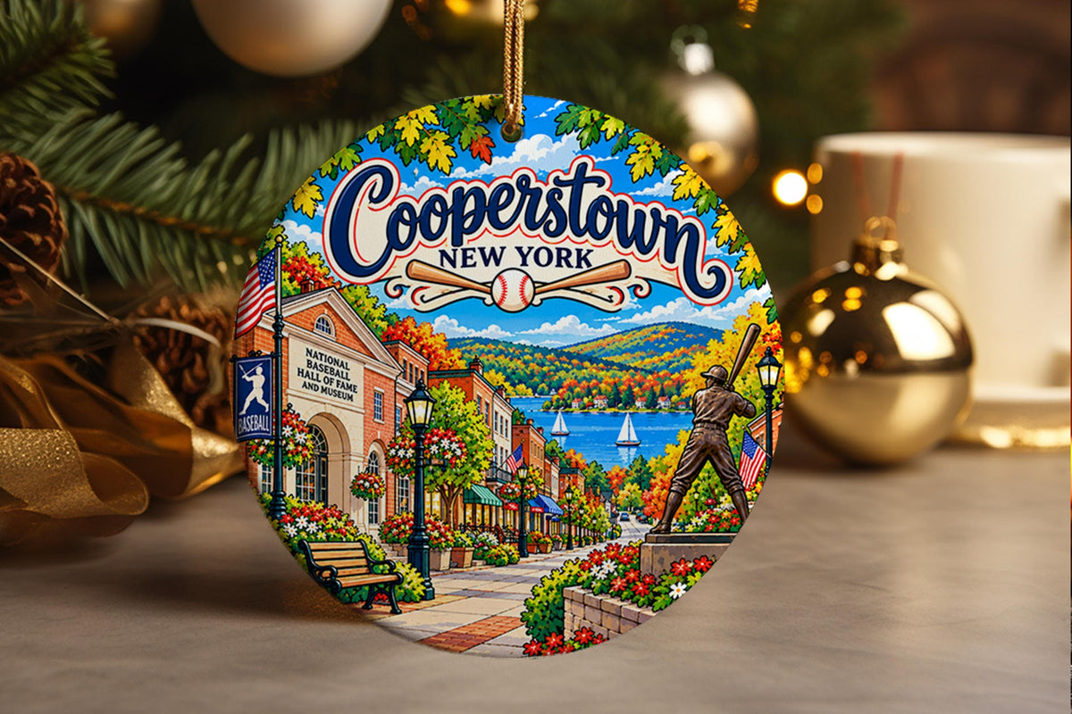 Cooperstown NY Ornament, Baseball Hall of Fame Gift, New York Christmas Souvenir