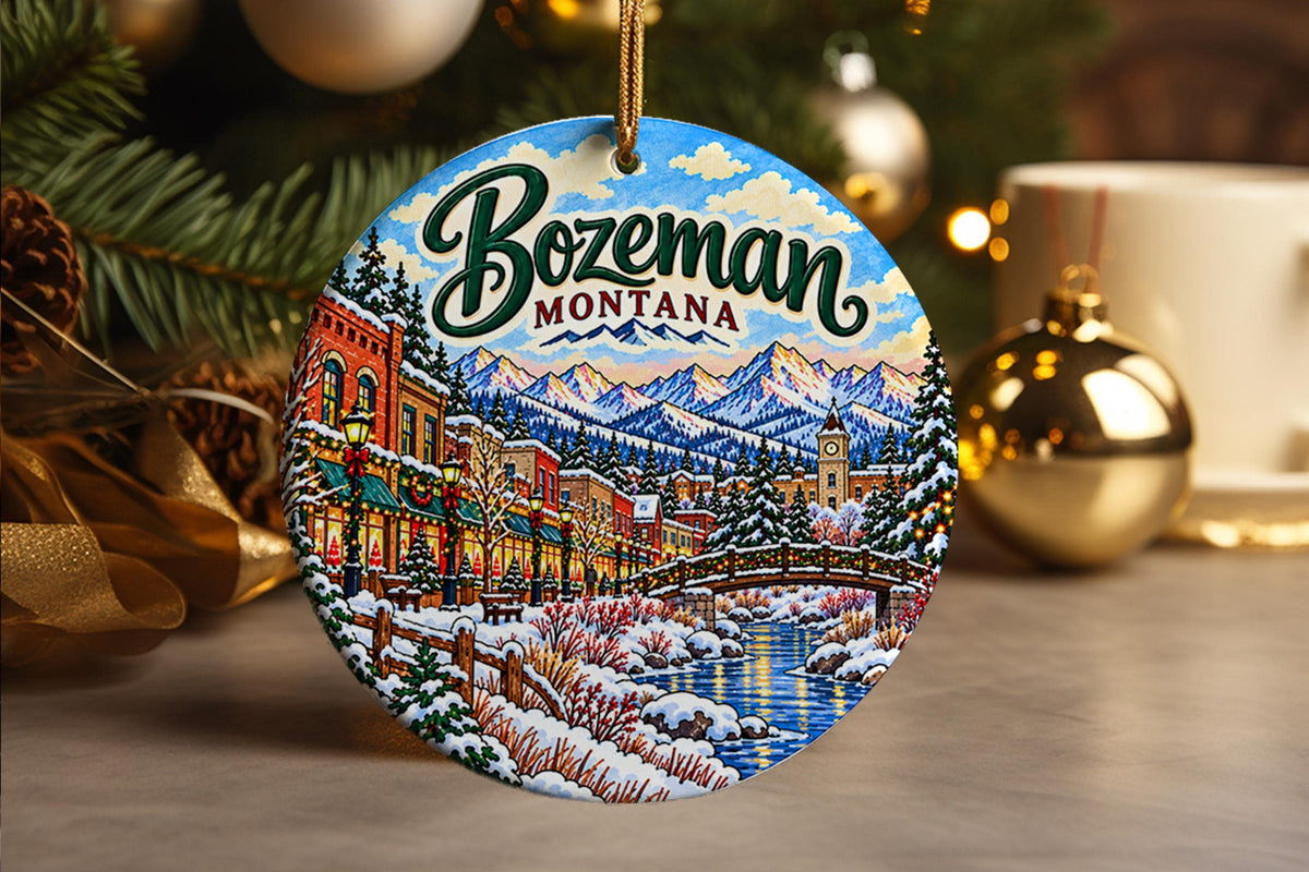 Bozeman Montana Christmas Ornament, Winter Mountain Town Souvenir, Holiday Travel Keepsake Gift