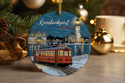 Kennebunkport Maine Christmas Trolley Ceramic Ornament