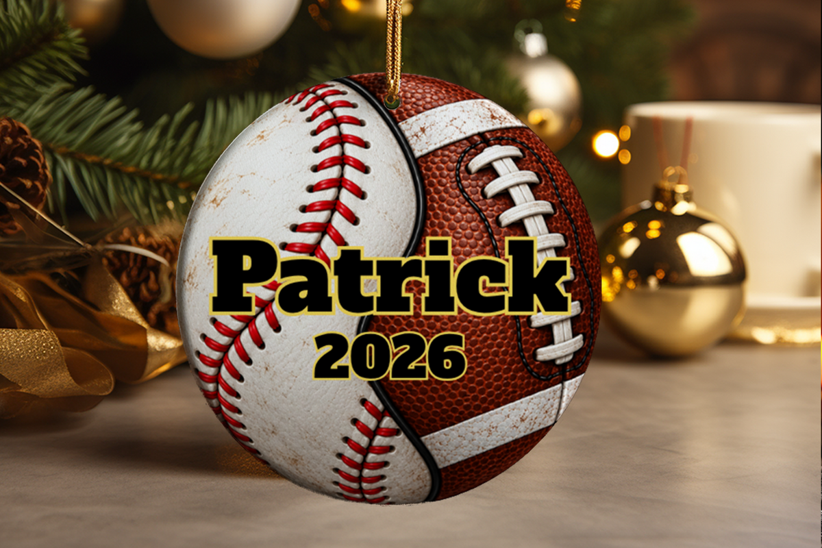 Baseball Football Christmas Ornament, Personalized Two Sport Athlete Player Gift