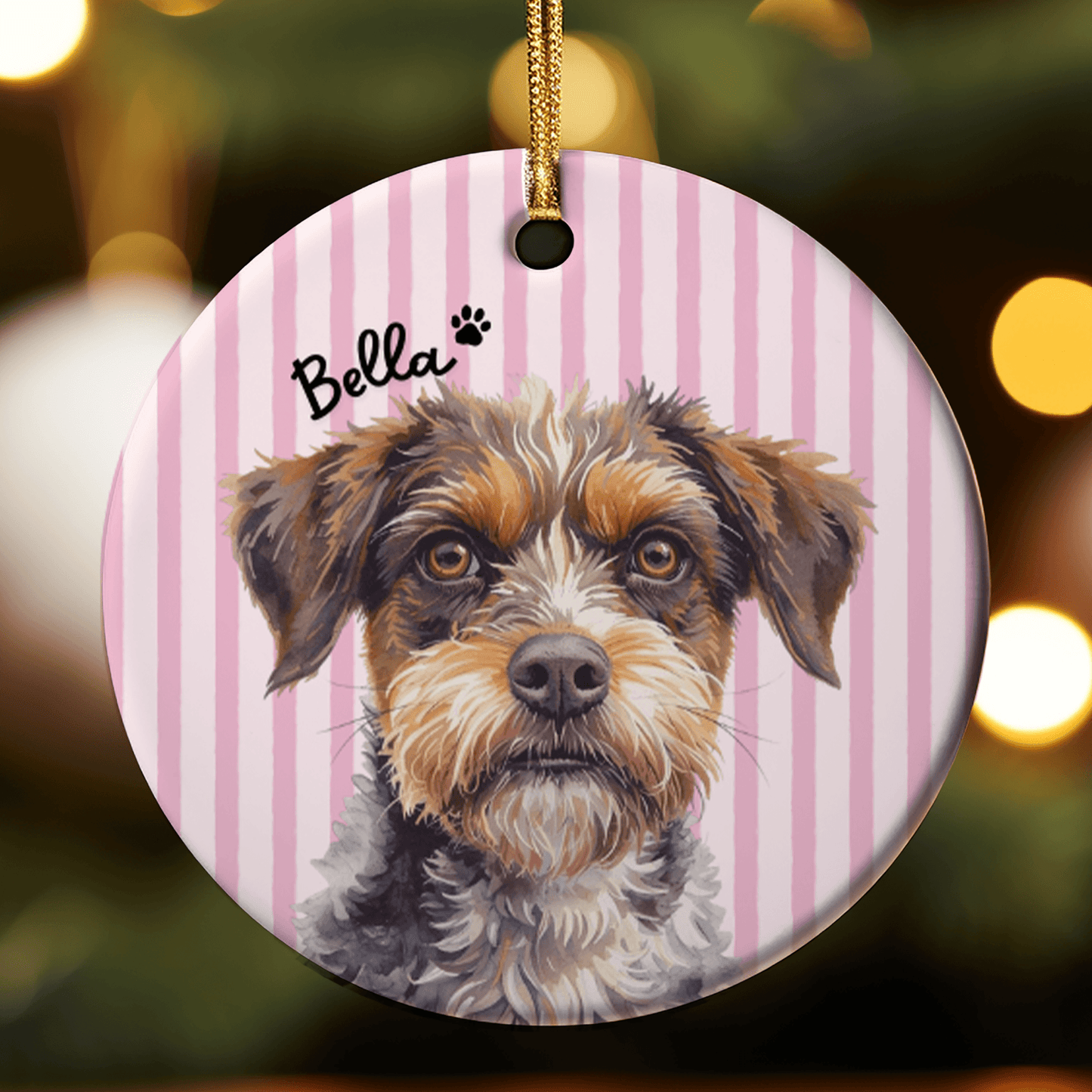 Personalized Dog or Cat Photo Ornament – Custom Watercolor Pet Ornament with Name